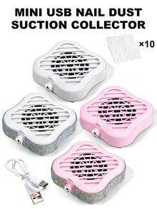USB Nail Dust Collector, Basic/Glitter Diamond Version, Comes With 10 Filters, Suitable For Nail Salons And Home DIY, Pink/White - Multicolor - View 1