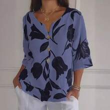 2026 New Printed Cotton-Linen V-Neck Short-Sleeve Pullover Shirt, Summer Outfits For Women - 黃色 - 查看 5