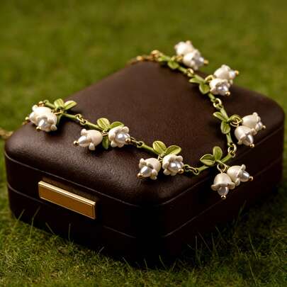 1pc Elegant White Lily Of The Valley & Pearl Chain Bracelet, Chic Nature-Inspired Accessory For Women