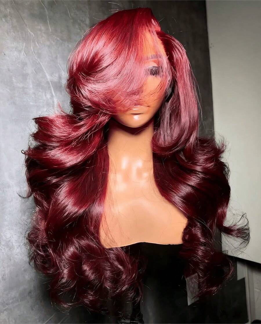 34 Inch 250% Density Burgundy Lace Front Wigs Human Hair 13x4 99j Body Wave Lace Front Wigs Human Pre Plucked Red Wig 99j Burgundy Lace Front Wigs Human Hair Wigs For Women - S99J - 查看 1