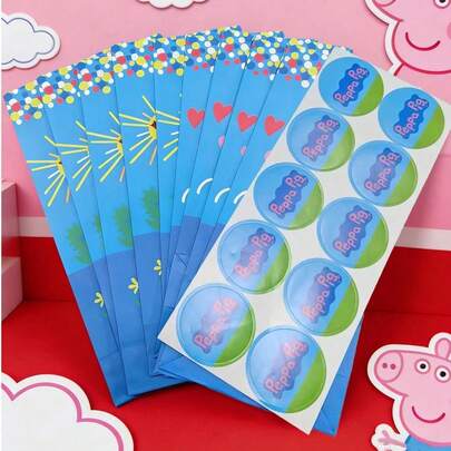 Hasbro 10 piezas Cajas de dulces oficiales y autorizadas de Peppa Pig, bolsas de regalo con pegatinas de sellado, diseño de dibujos animados, bolsas de dulces para fiestas de cumpleaños, suministros de celebración para amigos y familiares