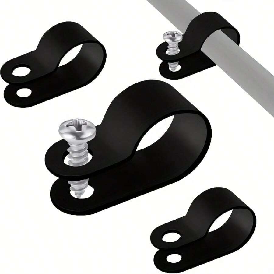 100 chiếc kẹp nhựa chữ P màu đen, kẹp ống, kẹp cáp kiểu R bằng nylon, kẹp cáp cố định, phụ kiện thiết bị gia dụng, kẹp cáp.