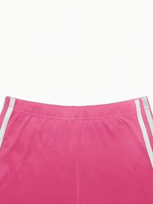 Women's 2 Piece Striped Tracksuit Set - Short Sleeve T-Shirt & High Waist Leggings, Casual Sporty Matching Outfits With Side Stripes, Soft Stretchy Activewear Set For Workout, Lounge, Running & Daily Wear - 深粉紅 - 查看 3