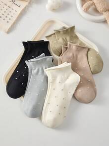 4双装女士荷叶边波点短袜，透气舒适，四季皆宜，颜色随机 - 彩色 - 查看 12