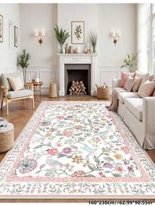 Thảm trải sàn cao cấp phong cách Bohemian cổ điển màu hồng họa tiết hoa, chống trơn trượt và có thể giặt máy, hoàn hảo cho phòng khách, phòng ngủ, hành lang - Thiết kế sân hiên trang nhã với những bông hoa rực rỡ và họa tiết Baroque, thảm trong nhà | Thảm họa tiết hoa | Mặt sau chống trơn trượt, thảm phòng khách. - Màu Hồng baby - Xem 8