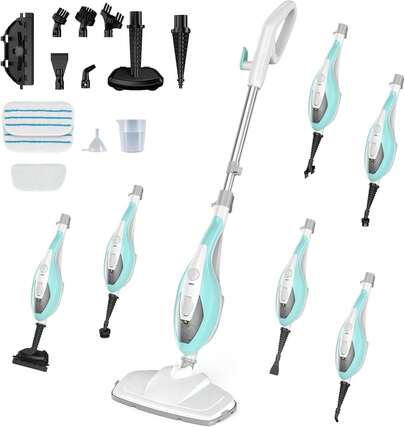  Sweetcrispy 10-In-1 Steam Mop, 1550W Detachable Handheld Steam Cleaner For Floor Cleaning, 16FT Cord, 2 Washable Pads, Multi-Purpose Floor Steamer For Hardwood, Carpet, Tile, Grout, Windows