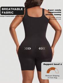 1pc Plus Size Women Slimming Waist Seamless Jumpsuit, Black Body Shaper Enhances Bust, Tummy Control, High Waist Bodysuit - Black - View 2