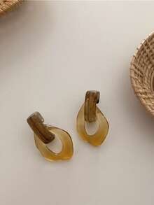 1对时尚几何透明水滴耳环 - 咖啡棕 - 查看 5