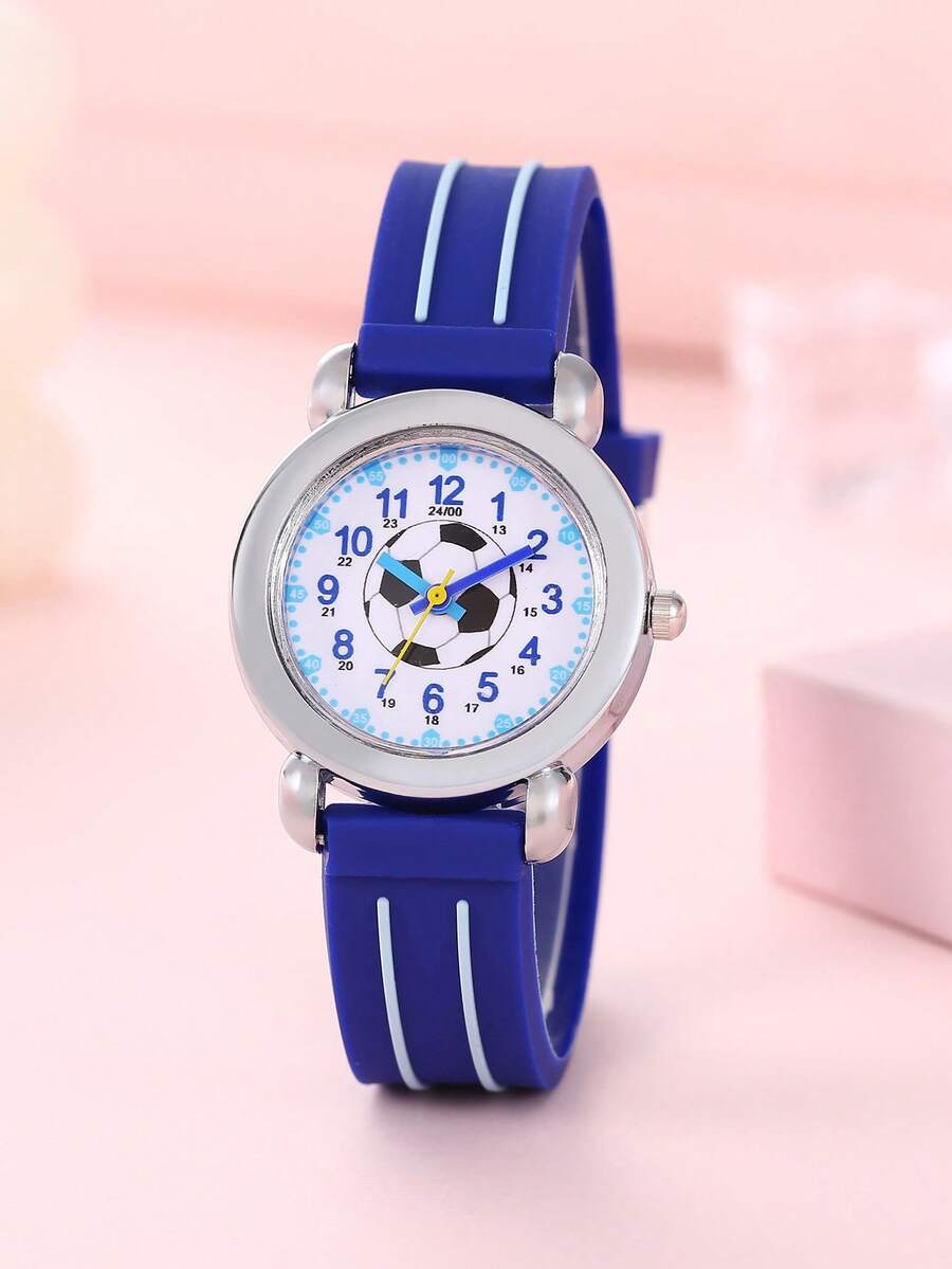 Reloj de cuarzo con diseño de fútbol 3D, lindo para niños, estudiantes de escuela primaria, niños y niñas - Azul - Ver 1