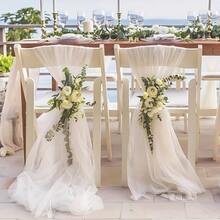 10 Buah Selempang Kursi Transparan Warna Krem, Sarung Kursi Tulle Romantis untuk Acara Bridal Shower & Upacara Pernikahan - View 7