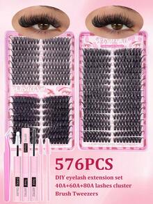 Bộ 640/576/576/560 sợi mi giả xoăn dạng chùm - Độ dày cao, tạo hiệu ứng trang điểm mắt tự nhiên, dày dặn và mềm mại, hộp đựng mi giả dạng chùm dung lượng lớn, chất liệu mềm mại, bền chắc. Mi giả, bộ trang điểm mắt cáo/mắt mèo tự làm, bộ trang điểm mắt dự tiệc âm nhạc (40D+50D+60D+80D/40A+50A+60A+80A/40A+60A+80A/60A+80A+100A) Mi giả dạng chùm - Nhiều màu - Xem 8