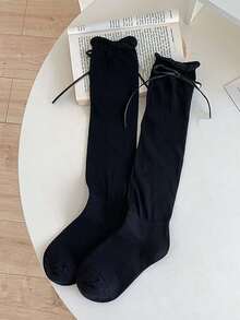 1 Đôi tất cao đến bắp chân mùa xuân/thu thời trang, thoáng khí, chất liệu mềm mại với nơ, ruy băng, phối ren, kiểu ống dài, tất cổ lửng, kiểu dây buộc chéo, tất ống dài, phối ren, tất cổ lửng, tất lông bắp chân mùa xuân và thu, tất bong bóng miệng dây rút phối ren, tất cổ lửng, tất ống dài sọc dọc JK thoáng khí viền cuộn. - Nhiều màu - Xem 9