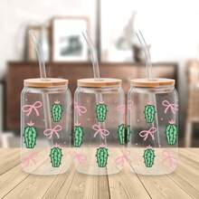 5pcs Cute Green Cactus Theme UV DTF Cup Stickers, Waterproof Scratch-Resistant 3D Crystal Stickers, Suitable For 16oz Glass Cups, Mugs, Crafts, Great For Decorating Personal Items! (4.3in X 9.4in) - 3 Types Of Cacti - View 8