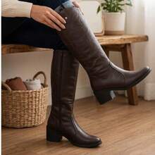 Women's Off-White Knee-High Boots, Rodeo Style, Boots With Embroidery, Casual Style - Café integral - Ver 5