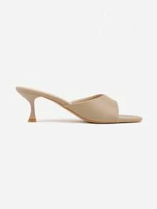 Women's Solid Color Fashionable High Heel Mules For Daily Wear - Khaki - View 3