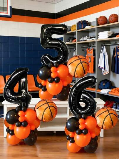 Bộ 32 bóng bay cột trang trí sinh nhật chủ đề bóng rổ, bao gồm các số 0-9 màu đen 32 inch, bóng bay bóng rổ bóng loáng, bóng bay cao su màu cam và đen, thích hợp trang trí tiệc sinh nhật chủ đề bóng rổ, bóng bay tiệc thể thao, trang trí sân bóng rổ, trang trí sinh nhật, tiệc mừng em bé, tiệc sinh nhật thể thao, trang trí nhà cửa, sinh nhật nam, quà tặng bóng rổ.