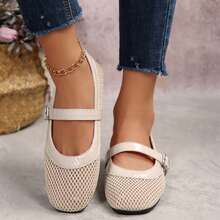 Shoes For Women Ladies Flats Mesh Summer Ballet Buckle Strap Ballerina Ultra Soft Breathable Comfy Office Dressy Spring Summer Outdoor Walking Loafers - Màu be - Xem 6