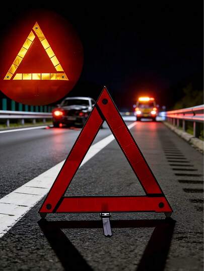 1pc Red Reflective Warning Triangle With Storage Box, Compact & Portable, Suitable For Road Emergencies | Automotive Safety Essential, Road Emergency Equipment, Vehicle Emergency Supplies, Trunk Storage, Reflective Safety Gear, Travel Safety Accessory, Car Necessity, Automotive Safety Tool