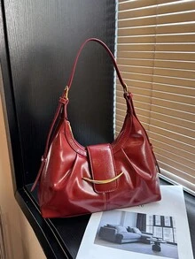 这款时尚高端的酒红色女士手提包非常适合夏季使用。它采用现代设计，搭配优质金属配件，独特的褶皱设计和可调节肩带更添时尚感。无论是购物、旅行还是日常使用，它都是您的理想之选。顺滑的金属拉链更添精致细节。这款女士单肩包采用耐用、耐磨、防水的PU材质，是购物、约会、通勤、摄影或度假的绝佳礼物之选。 - 酒紅色 - 查看 7