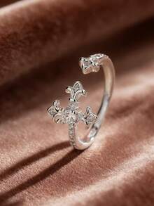 1 Nhẫn Iris Zirconia Châu Âu và Mỹ với mặt dây chuyền chất lượng cao, nhẫn hình thánh giá thời trang đính kim cương lấp lánh hình hoa. - Bạc - Xem 9