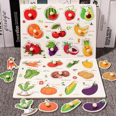 Colorful Wooden Fruit Shape Peg Puzzle Board – Preschool Educational Toy With Easy-Grip Knobs, Montessori Learning Toy For Kids