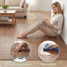 24 Pcs Of Wood-Grain Floor Tiles Foam Pad EVA Interlocking Pad Floor Tiles 2/5 Inch Thick For Home Game Room, Basement, Apartment, Trade Show, Baby Products, Dance Wooden Puzzle Practice Pad (With Frame) - 24 pcs - 查看 7
