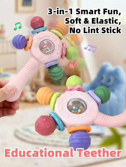 Baby Rattle Toys Baby Toys For Babies 0 Months Baby Sensory Toy For 0 Months Montessori Early Education Manhattan Ball Grasp Training Toy Grip Strengthening Handle Rattle Stick Chew Toy For Hearing Teeth Development Infant Learning Toys For Aged 0 Months