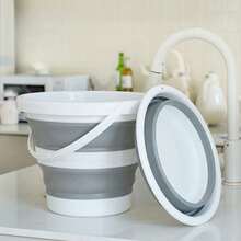 1pc/2pcs/3pcs Portable Collapsible Cleaning Bucket Set, Grey Multi-Purpose Foldable Wash Basin And Water Scoop With Handle, Space-Saving Pop Up Tub For Laundry Dorm RV Camping - Gray Bucket - View 4