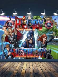 Marvel 100*150厘米生日派对装饰背景布，生日摄影横幅，涤纶派对背景布，复仇者联盟主题生日派对纸盘装饰，超级英雄主题生日派对桌布和餐具，生日派对用品 - 多色 - 查看 12
