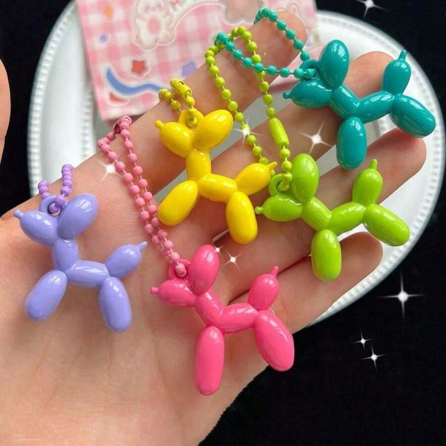 5/10pcs Cute Balloon Dog Keychain, Colorful Beaded Balloon Dog Pendant, Bag/Backpack Charm, Couple/Best Friend Gift, Decoration - Multicolor - View 1
