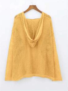 Sweater Rajut Berkerudung Berongga Ukuran Besar, Atasan Kasual Longgar Lengan Panjang, Cocok untuk Liburan Pantai Musim Semi, Musim Panas, Musim Gugur dan Pesta. - Kuning - View 5