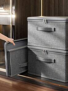 1pc Anionic Soft Storage Box, Foldable Home Wardrobe Storage Box For Clothes, Documents And Cards, Multipurpose Storage Box - Dark Grey - View 3