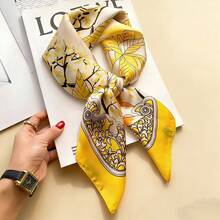 1pc Silk-Like Printed Neckerchief, Versatile Daily Accessory, Fashion Scarf For Hair Decoration - Yellow - View 4