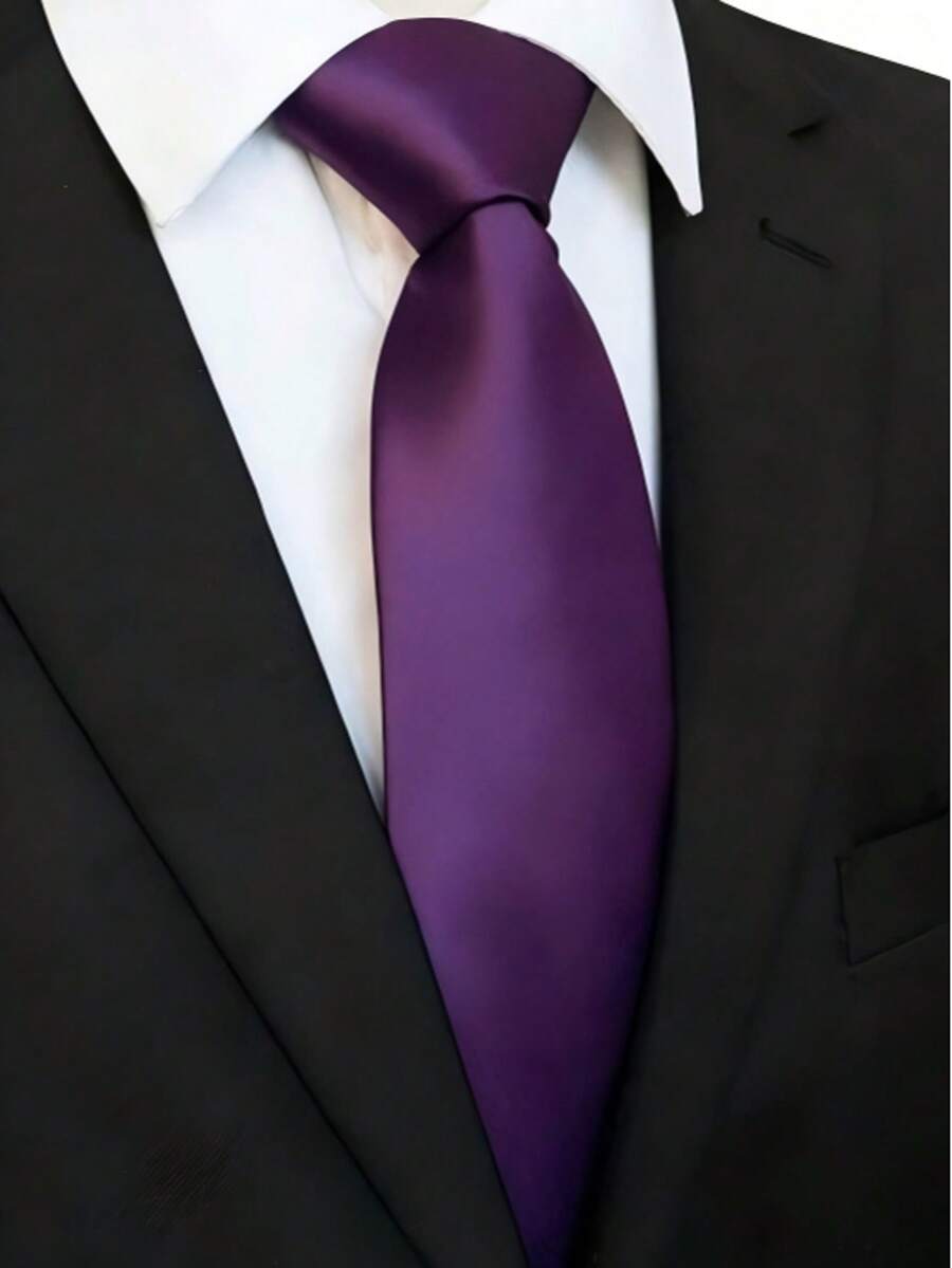 1 Solid Color Satin Tie, Men's Solid Color Tie, Suitable For Business And Wedding Occasions (7cm),Accessories,Festival,Gifts - Purple - View 1