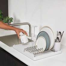 -  Dish Draining Rack - Kitchen Sinkside Drainer - Holds Up To 10 Plates - Removable Cutlery Basket - Stainless Steel Rack - Made In Britain Stone Large - Stone - View 3