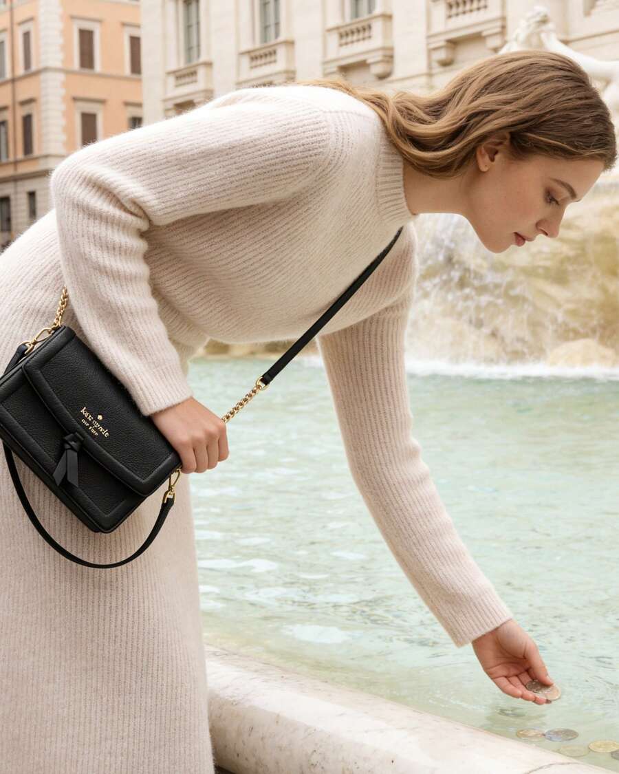 Kate Spade Túi đeo chéo KS KNOTT kiểu nắp gập dành cho nữ, túi xách nhỏ có dây đeo điều chỉnh được. - màu đen - Xem 1