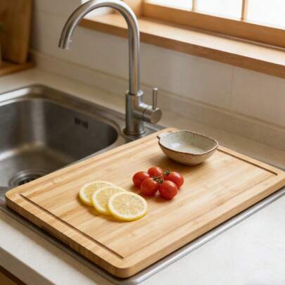 Thớt gỗ tre tự nhiên, thớt chịu lực cao có lỗ tay cầm, dễ vệ sinh, phụ kiện nhà bếp dùng trong nấu ăn.