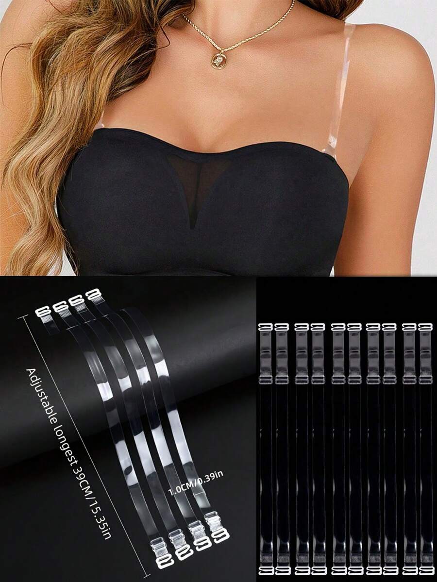 10Pcs Clear Bra Straps Invisible Adjustable Bra Strap Transparent Bra Straps Non-Slip Shoulder Strap For Women - Multicolor - View 1