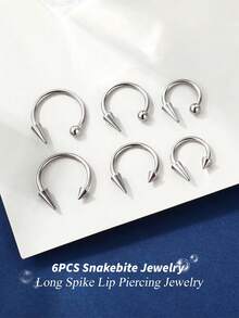 Yanxyad 6 piezas Juego de joyas de perforación de labios tipo mordedura de serpiente, anillos de labios con herradura, picos largos/cortos y bolas, juego de joyas de perforación de septum, hélix y concha de acero inoxidable - Plateado - Ver 5
