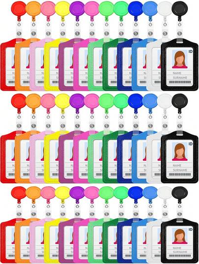 10pcs/Pack Expandable Vertical Card Holders, Multi-Color Lanyard Style ID Badge Holders, Waterproof PU Leather Card Holders, Compact And Portable For Student ID, Work ID, Transit Card, Gift For Students, Coworkers, Friends, Valentine's Day