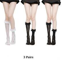 1/3 双春夏薄款过膝袜，芭蕾舞鞋款中筒袜，洛丽塔蝴蝶结袜，网眼镂空长袜，隐形袜，蕾丝边直筒袜 - 彩色 - 查看 26