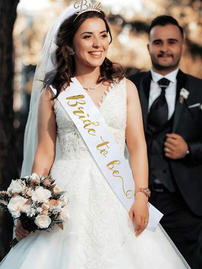2pcs/Set Wedding Bridal Veil And Bride To Be Sash Diamond Headband,Bride-To-Be Party Set With Stylish Sash,Wedding Bridal Hair Accessory,Perfect For Bachelorette & Bridal Shower Decor