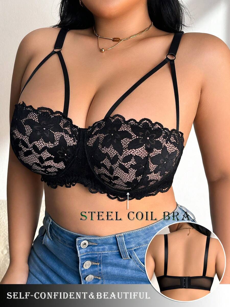 1 chiếc áo ngực có gọng phối ren cỡ lớn - màu đen - Xem 1