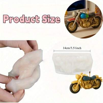 Molde de silicona en forma de motocicleta 3D, molde artesanal multiusos adecuado para hacer velas, yeso, resina, esculturas y productos de arcilla. Características: desmoldado fácil y reutilizable.