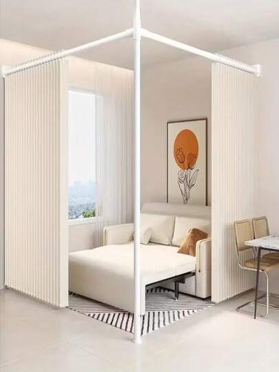 1pc Modern Foldable Room Divider Curtain With Plastic Hooks - Beige Striped Design, Multiple Sizes, Suitable For Bedroom, Hallway And Living Room, High-Quality Partition Screen, Minimalist Decor, Elegant Bohemian Style Folding Curtain With Stripes - Living Room, Bedroom, Kitchen - Easy Hand Wash, No Power Needed, Multifunctional Home Decor
