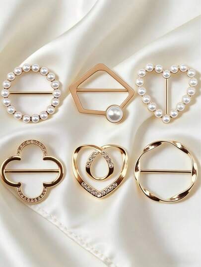 6pcs Women's Scarf Clips - Tie Clip Clothing Corner Knotted Button Lapel Pins, Ladies Fashion Metal Shirts Clips For Dress