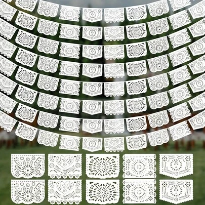 1 طقم - 5 أمتار أعلام ورقية مقطعة لحفلة المكسيك، أعلام المكسيك لديكور حفلة عيد الميلاد