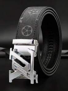 字母图案多功能耐用休闲商务自动扣男士真皮皮带 - 彩色 - 查看 1