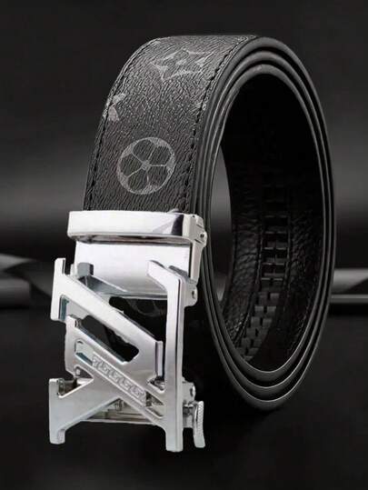 字母图案多功能耐用休闲商务自动扣男士真皮皮带