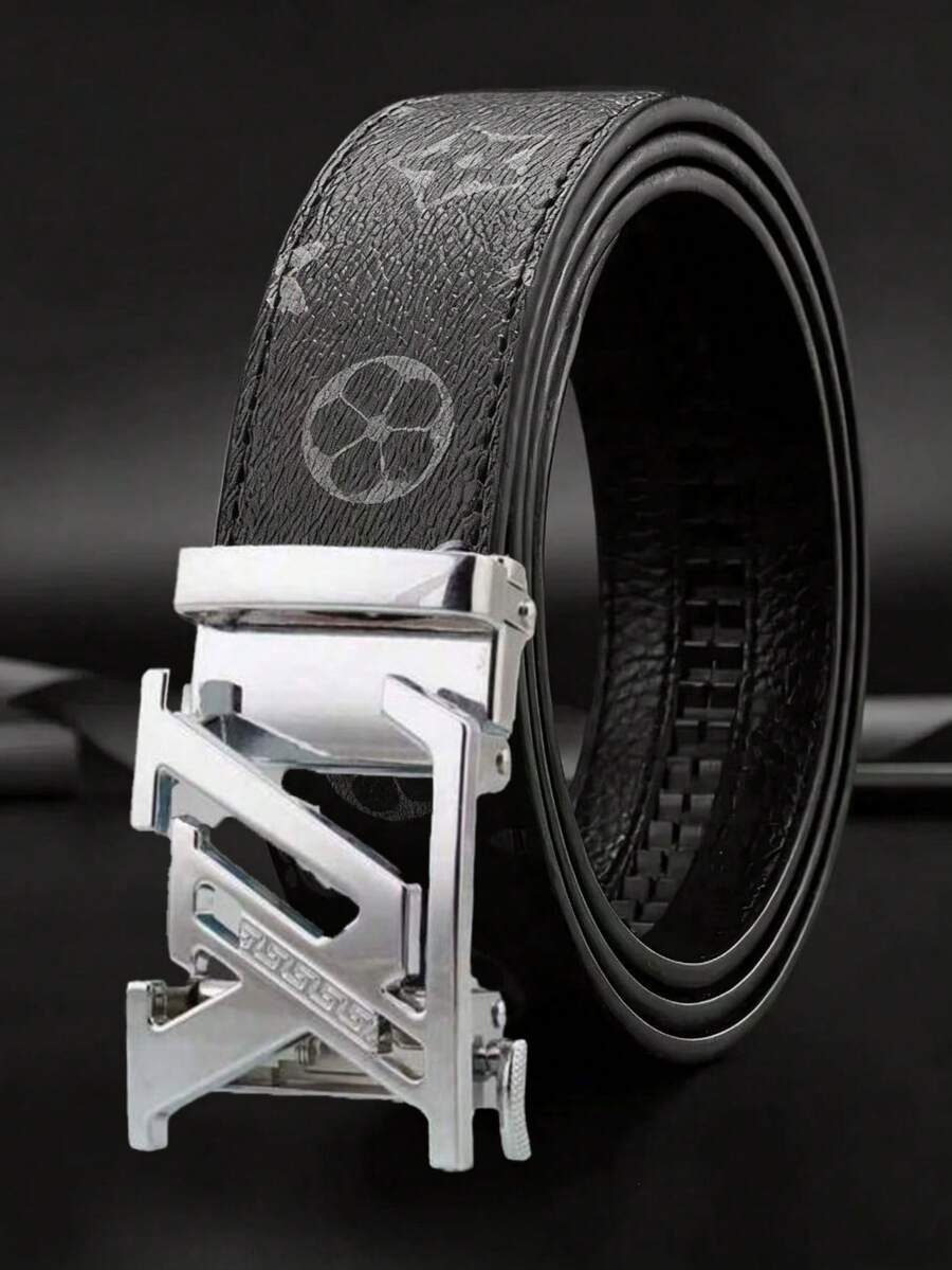 字母图案多功能耐用休闲商务自动扣男士真皮皮带 - 彩色 - 查看 1